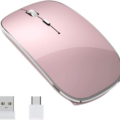 Wireless Mouse Chargeable Portable Silent USB and Type-C Dual Mode Wireless Mouse 3 Adjustable DPI for Laptop, Mac, Android, PC (Q23S Black) (Rose Gold)