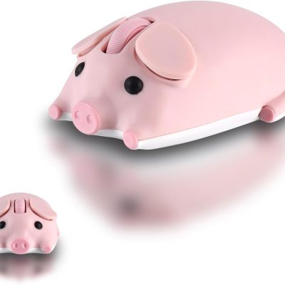 Cute Pig Design Wireless Mouse Dual Mode Bluetooth & USB Mouse, Silent Operation, Ergonomic, Perfect for Laptops & PCs, Ideal Gift for Animal Lovers and Family (Pink)