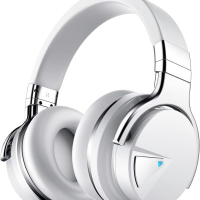 Active Noise Cancelling Headphones Bluetooth Headphones with Microphone Deep Bass Wireless Headphones Over Ear, Comfortable Protein Earpads, 30 Hours Playtime for Travel/Work, White