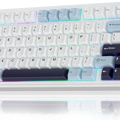 75% Wireless Mechanical Keyboard, Hot Swappable Creamy Keyboard, Pre-lubed  Switches, 2.4GHz/Type-C/BT5.0, RGB Backlit Gaming Keyboards(White & Blue)