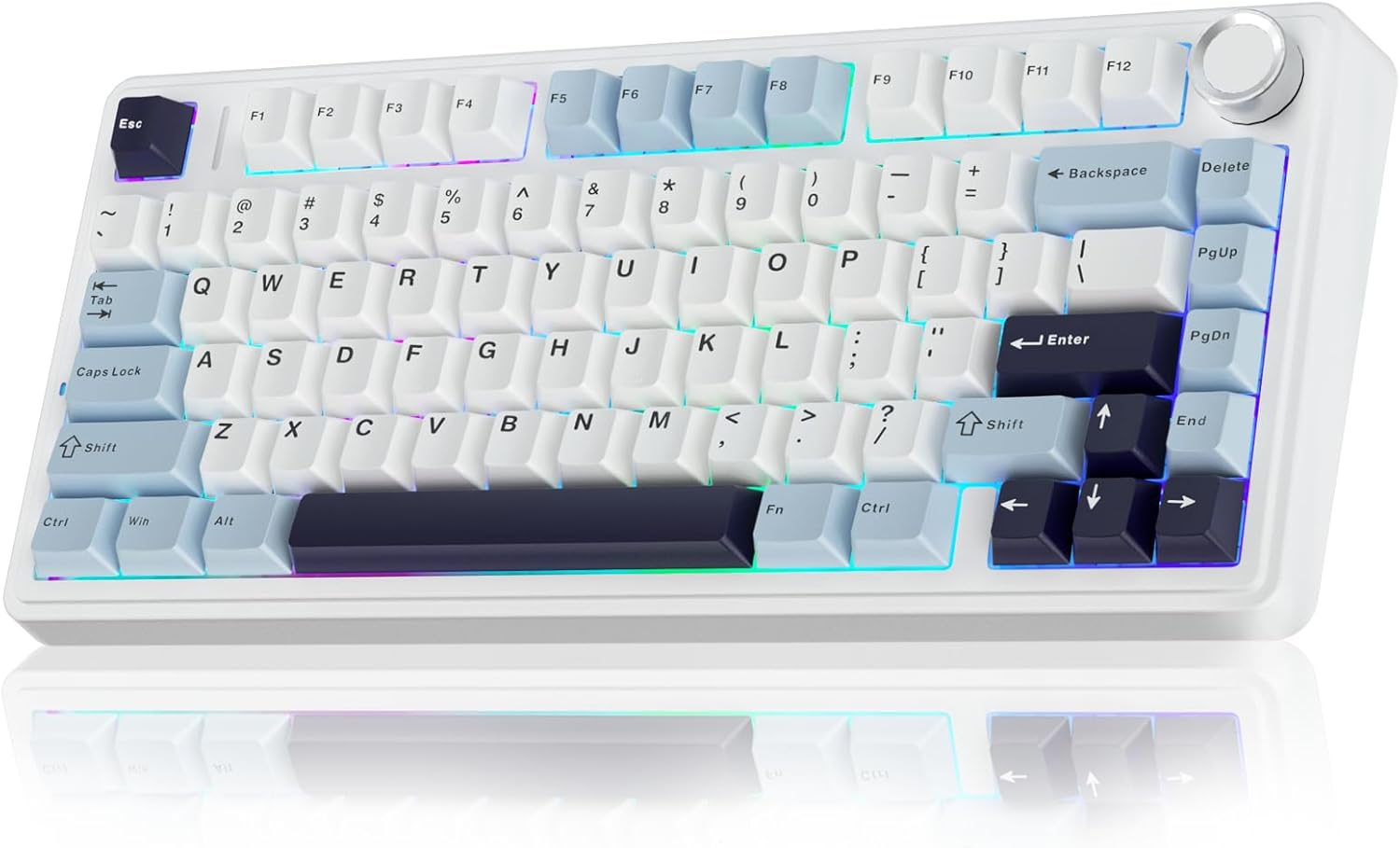 75% Wireless Mechanical Keyboard, Hot Swappable Creamy Keyboard, Pre-lubed Switches, 2.4GHz/Type-C/BT5.0, RGB Backlit Gaming Keyboards(White & Blue)