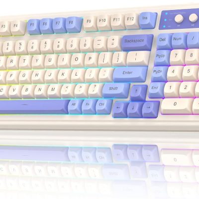 99 Key Keyboard, Tri-Mode Bluetooth/2.4GHz/USB-C Cute Creamy Gaming Keyboard with Number Pad RGB Backlit, Media Knob Custom Mechanical Feel Computer Keyboards for MAC Xbox PC Gamer - Purple
