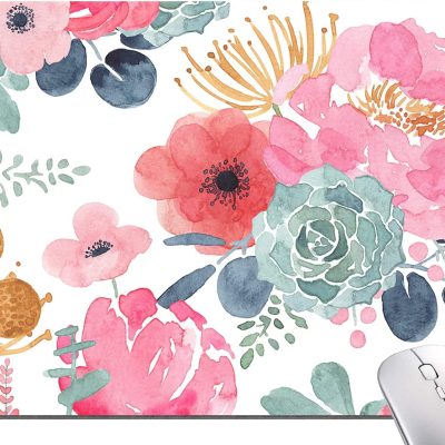 Mouse Pad, Premium-Textured Mouse Mat, Non-Slip Rubber Base Mousepad for Laptop, Computer & PC,9.5×7.9 in,Pink Green Flower