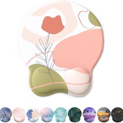 Mouse Pad with Wrist Rest, Comfortable Computer Mousepad with Gel Wrist Support Smooth Surface and Non-Slip PU Base for Pain Relief, Laptop, Office & Home (Rose)