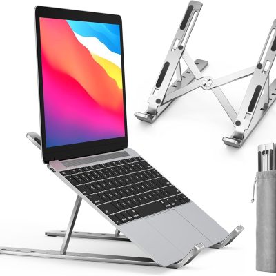 Laptop Stand, Laptop Holder Riser Computer Tablet Stand, 6 Angles Adjustable Aluminum Ergonomic Foldable Portable Desktop Holder Compatible with 10-15.6” MacBook,iPad, HP, Dell, Lenovo Silver