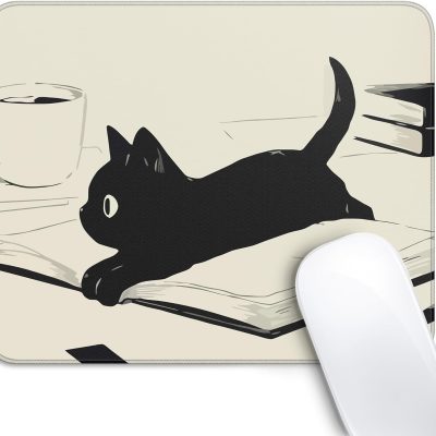 Cute Black Cat Mouse Pad,Kawaii Anime Cat Mouse Pads for Wireless Mouse Desk Accessories,10"X8" Travel Mousepad with Non-Slip Rubber Base, Stitched Edge Mouse Pads for Desk,Computers,Laptop,Office