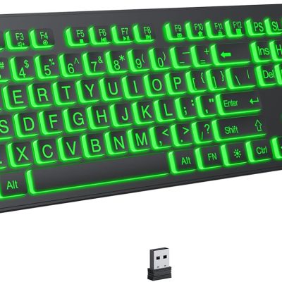 Large Print Backlit Wireless Keyboard, 2.4G Silent Wireless Light Up Keyboard, Full Size Computer Keyboards with 7 Colored Backlits, Rechargeable Keyboards for Windows, PC, Laptop