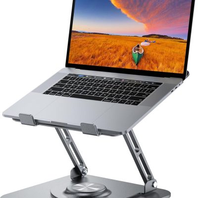 Laptop Stand for Desk, Adjustable Computer Stand with 360° Rotating Base, Ergonomic Laptop Riser for Collaborative Work, Foldable & Portable Laptop Stand, fits for All 10-16" Laptops