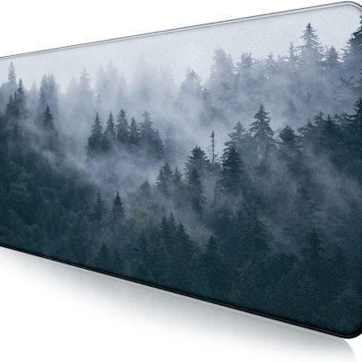 Large Extended Gaming Mouse Pad with Stitched Edges, Non-Slip Waterproof Rubber Base Mouse Pad for Office, Computer, Keyboard, Laptop and Home Desk Pad 35.4 x 15.7 x 0.12 Inch (Grey Forest)