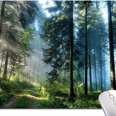 Natural Scenery Forest Custom Design, Square Waterproof Non-Slip Rubber Base MousePads for Office Laptop, 9.5"x7.9"x0.12" Inch